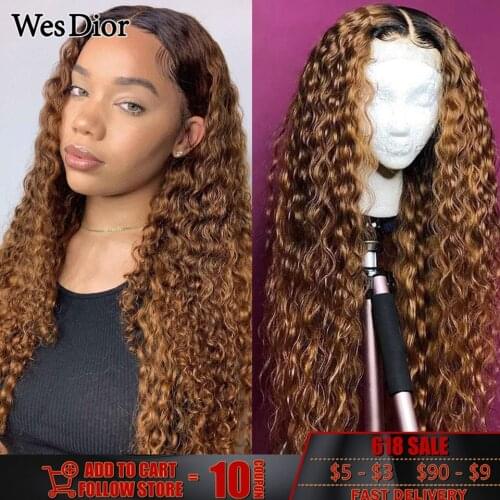 Ombre Lace Front Wig Human Hair Brazilian Curly Human Hair Wigs For Black Women Pre-Plucked Colored Lace Wig With Baby Hair Remy