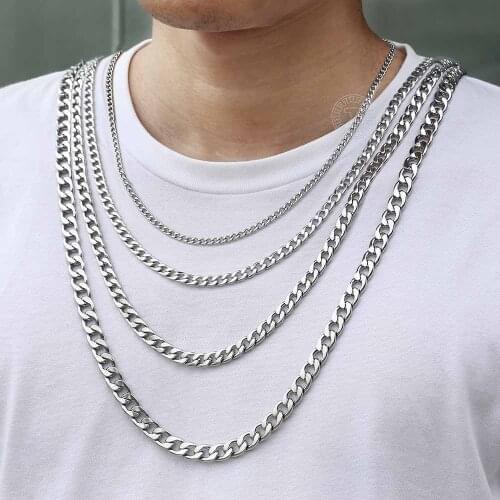 Davieslee Flat Curb Cuban Necklace Gold Silver Color Stainless Steel Chain For Mens Womens Fashion Jewelry 4/6/8/10mm DKNM172
