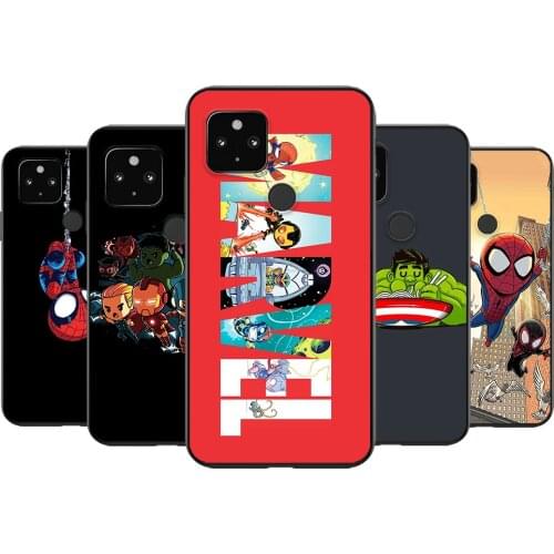 Cartoon Marvel Hero Shockproof Cover for Google Pixel 5 4 4a XL 5G Black TPU Soft Phone Case