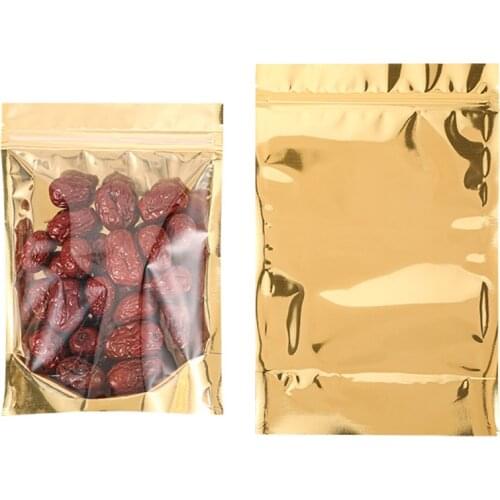Front Transparent Back Gold Stand Up Aluminium Foil Ziplock Bag, 100pcs Food Organizer, Mask Storage Pouch Dustproof,Golden Sack