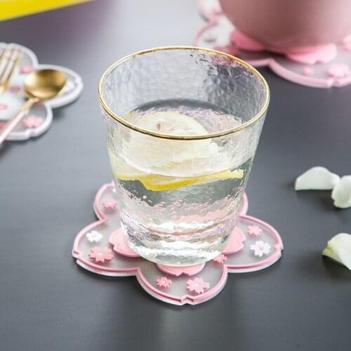 PVC Japanese Style Cherry Blossom Heat Insulation Table Mat Family Office Anti-skid Tea Cup Milk Mug Coffee Cup Coaster