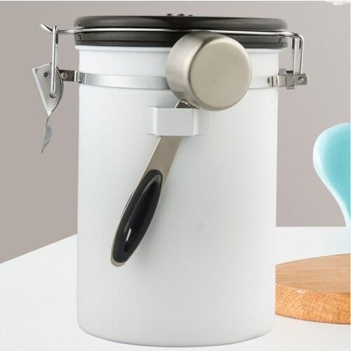 Coffee Powder Sealed Tank Storage Tank with Spoon Stainless Steel Coffee Bean Storage Tank Fresh-keeping Tank Kitchen Storage