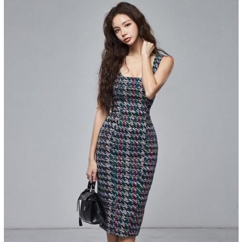 S-XL Plus Size 2021 Summer Elegant Work Dress Women Sexy Sleeveless Bodycon Wrap Dress Lady Slim Plaid Dresses Female Vestidoes