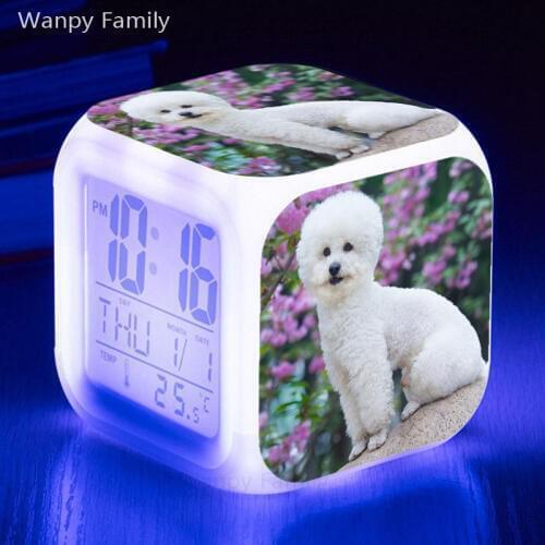 Cute Pet Dog Alarm Clock 7 Color Change Luminous Alarm For KidsChristmas Gift Multifunction LED Night Lights Digital Alarm Clocks