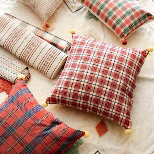 Old Coarse Cloth Pompon Tassel Pillow Cover without Core Living Room Sofa Rectangular Cushion Pillow Lumbar Cushion Cover