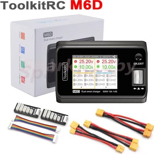 1PC New ToolkitRC M6D MINI Smart Charger DC Dual-Channel 250Wx2 15A Output 2-6s High power balance charger for RC battery ACCS