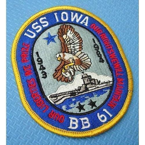 USS Iowa BB-61 Battleship Embroidered Patches Collectible Badge Patch Mens Arm Backpack Bag Appliques Collection Accessories