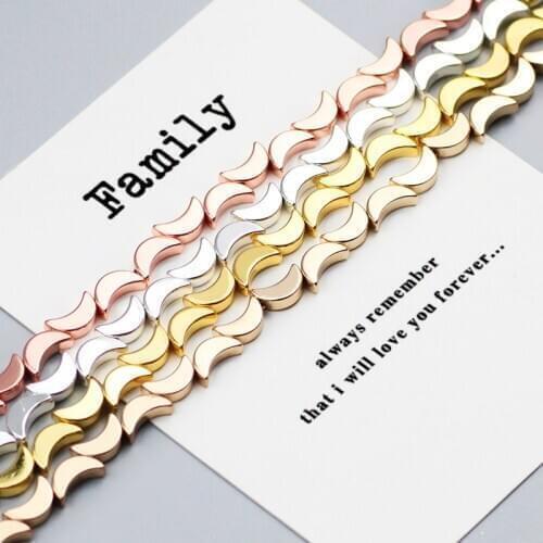 WLYeeS Moon Natural Stone Beads Smooth Gold Silvers Hematite Spacer Loose beads for Jewelry Making DIY Bracelet Accessories 15"