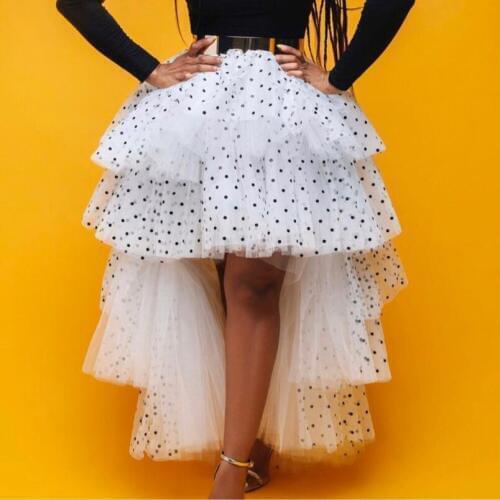 Polka Dot High Low Skirt Tiered Puffy Tulle Women Tutu Hi Low Prom Skirts Plus Size Custom Made