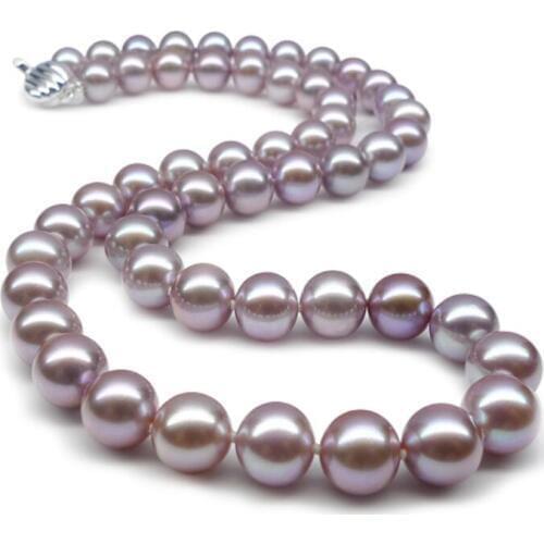 Fine JEWELRY purple pink natural pearl necklace 10-11mm luxury bright light Fresh water pearl necklace 925 silver clasp