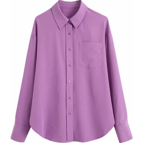 Za Womens Autumn Long Sleeve Lapel Button Loose Temperament Elegant Fashion Thread Decorative Poplin Shirt