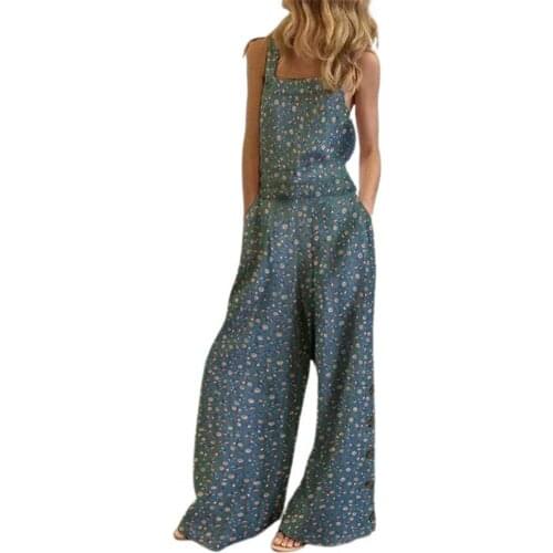 Jumpsuit women summer 2021 Ladies Casual Romper Floral Print Sling Backless Loose Jumpsuit for Going Out Street wear Black xxl