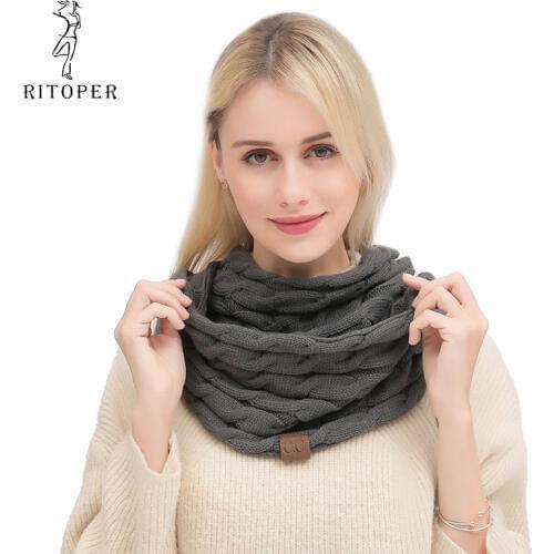 RITOPER Women Warm New Wool Knitted Scarf Gebreide Cirkel Wool Sjaal Autumn And Winter Ring Solid Color Wrap Winter Warm Kraag