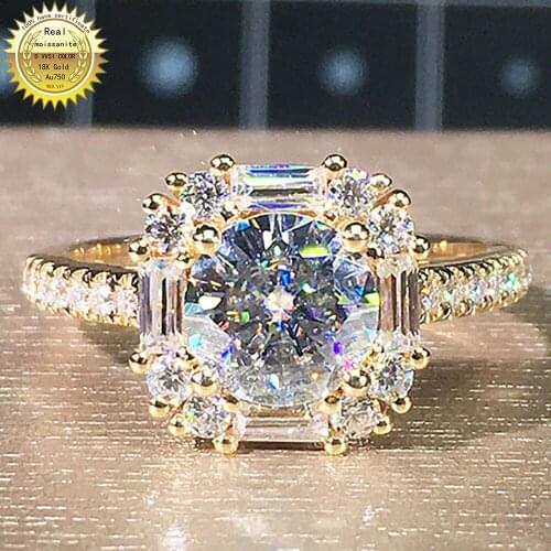 14K Au585 Yellow Gold Ring 1 2 3 4 5 Carat Round DVVS Moissanite Diamond Ring Women Wedding Party Engagement