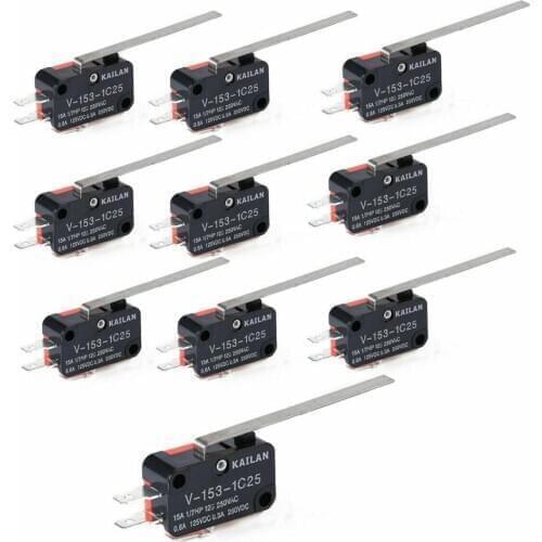 10PCS Electrical Micro Switches V-153-1C25 Limit Switch Long Straight Hinge Lever Type SPDT Switch for Instrument Measure