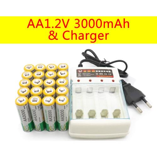 Daweikala AA Battery 3000 1.2V Quanlity Rechargeable Battery AA 3000mAh NI-MH 1.2V Rechargeable 2A Battery 3000mAh+Charger