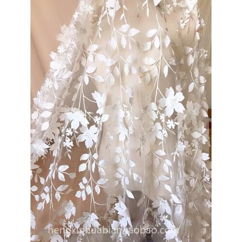 125CM white 3Dl Wedding bridal Dress Applique DIY Bridal Headdress scarf veil Embroidered Lace Fabric Patch Curtain free ship