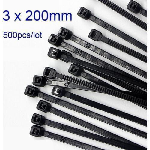 500pcs/lot 3*200mm high quality width 2.5mm Black/White Self-locking Plastic Nylon Cable Ties,Wire Zip Tie
