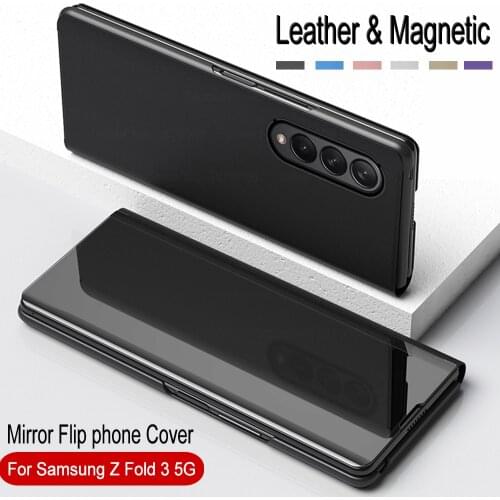 Zfold3 cases Mirror PU Leather Folding Flip Fundas PC Cover For Samsung Galaxy Z Fold 3 Fold3 5G Case Stand Shell Coque Housing