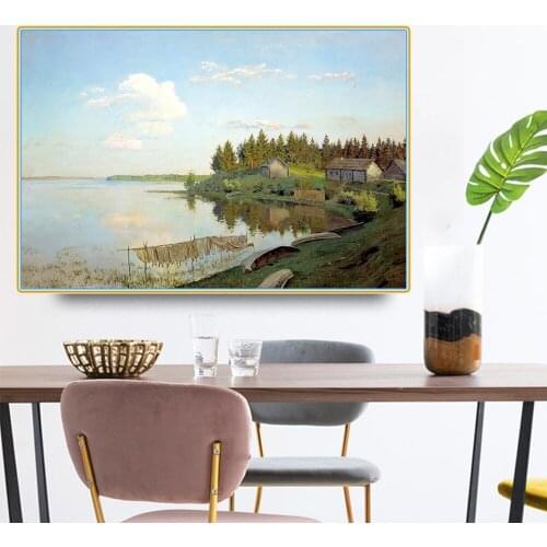 Citon Levitan Isaak Iliich《Fishing village scenery》Canvas Oil Painting Artwork Poster Picture Modern Wall Decor Home Decoration