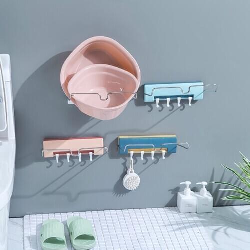 Bathroom Kitchen Storage Rack Wall Shelves Sponges Shampoo Hanging Shelf Washbasin Hook Organizer Household Accessories Supplies