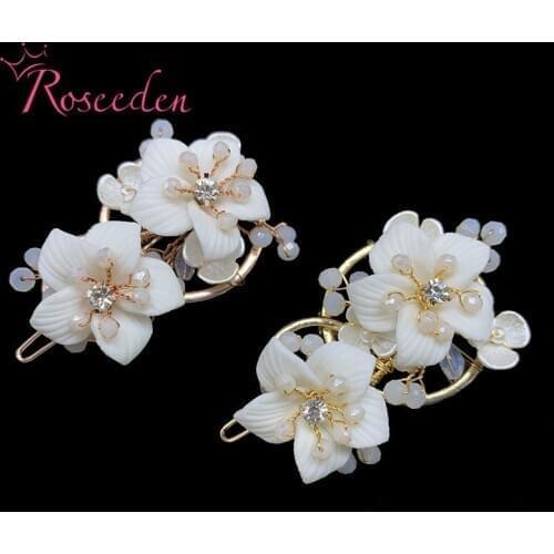 Porcelain Flower Wedding Headpiece Opal Stone Bridal Hair Pins Fashion Women Bridesmaid Hair Accessories RE3742