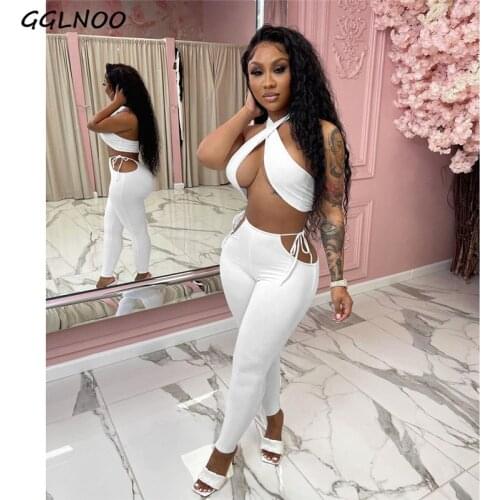 GGLNO Sexy Hot Sale Two Pieces Sleeveless Casual Fashion Solid Two-Piece Trouser Suit Women Ladies Casual Wear