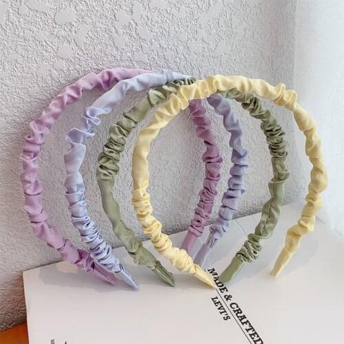 Candy Color Ruched Satin Pleated Headbands Solid Thin Cloth Hairbands for Women Girls Hair Hoop Accessories