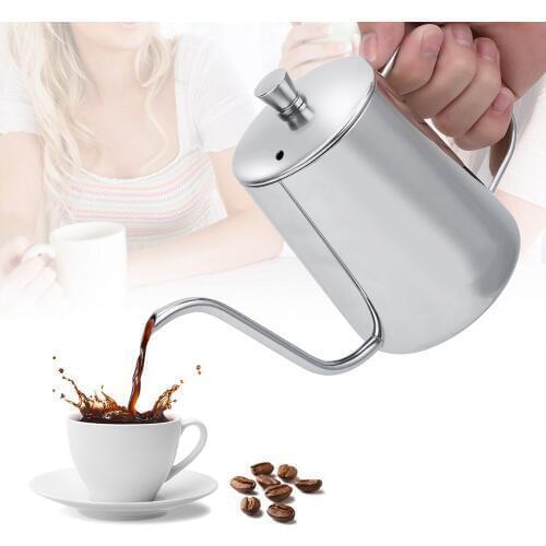 550ml Stainless Steel Long Gooseneck Coffee Hand Punch Pot Kettle with Lid for Home Kitchen Coffee Shop
