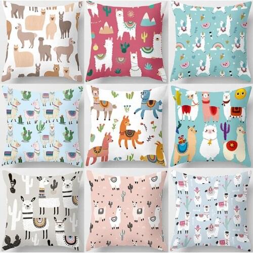 Cartoon Alpaca Animal Decorative Cushions Pillowcase Polyester Cushion Cover Throw Pillow Sofa Decoration Pillowcover 40853