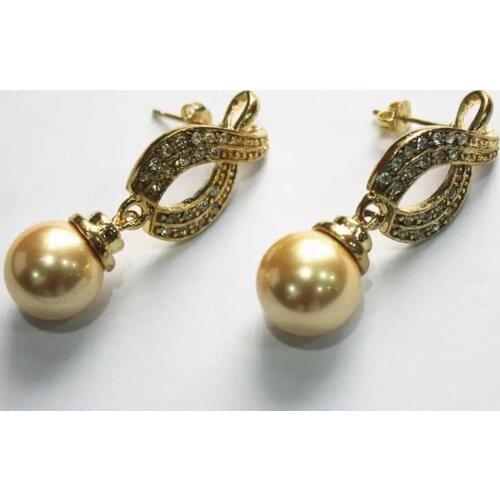 Fashionable female rose yellow shell pearl 12 mm gold plated earrings