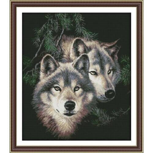 Joy Sunday Wolves snuggle cross stitch kit 14ct 11ct count printed canvas stitches embroidery DIY handmade needlework Home Decor