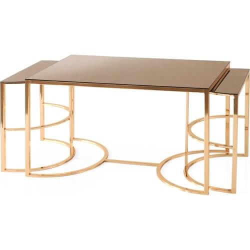 Modern Ozark Rectangle Medium coffee table Set Gold Plated Bronze Glass coffee tables table basse furniture living room table