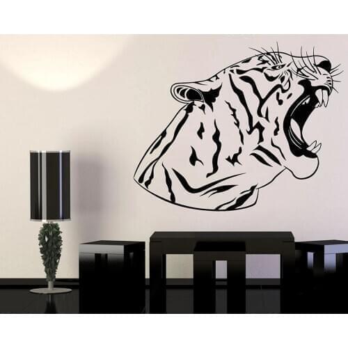 Tiger Wall Decal Predator Big Cat Roar Aggressive Wild Animal Head Art Mural Door Window Vinyl Stickers Living Room Mural Q182