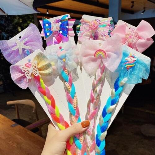 New Girls Cute Cartoon Chiffon Bow Colorful Twist Braid Hair Decorate Headband Kids Lovely Hairbands Fashion Hair Accessories