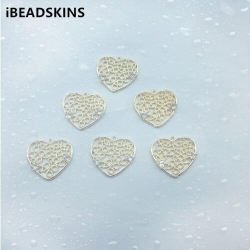 New arrival! 21x19mm 50pcs Copper/Cubic zirconia Heart charm for Necklace DIY /Earrings parts,hand Made Earrings Jewelry DIY