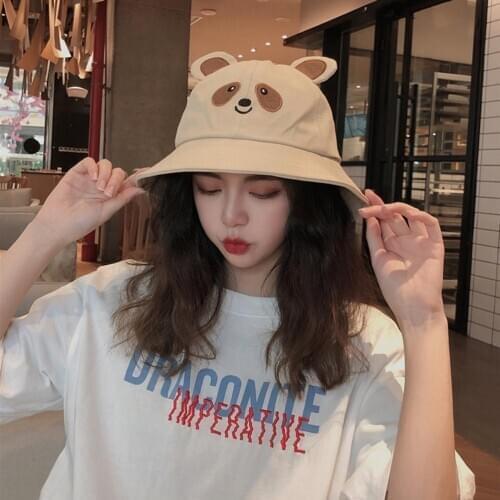 Cartoon Bear Bucket Hat Cute Summer Bucket Sun Hat Wide Brim Fisherman Cap For Women Beach Fishing Cap Sunscreen Female Sunhat