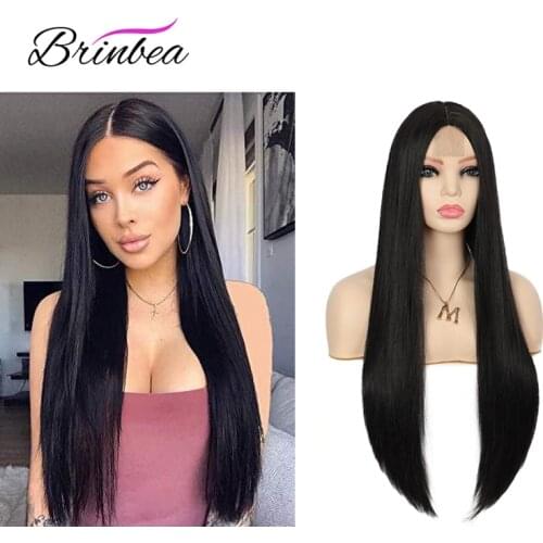 Brinbea 26 Inches Synthetic Fake Scalp Straight Middle Part Natural Heat Resistant Fiber Hair Female Long Wigs For Women