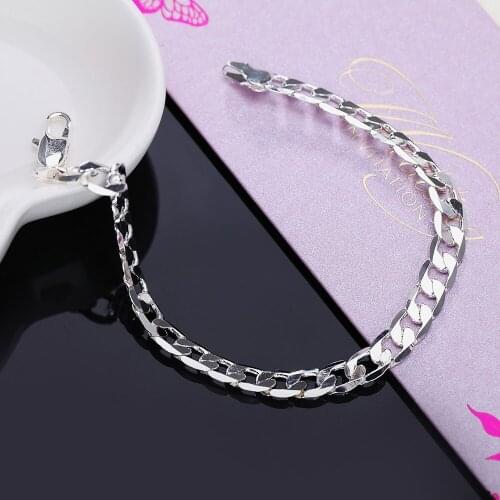 Hot classic 6MM geometric side chain 925 sterling silver Bracelet for man woman fine Popular brands jewelry Wedding party gifts