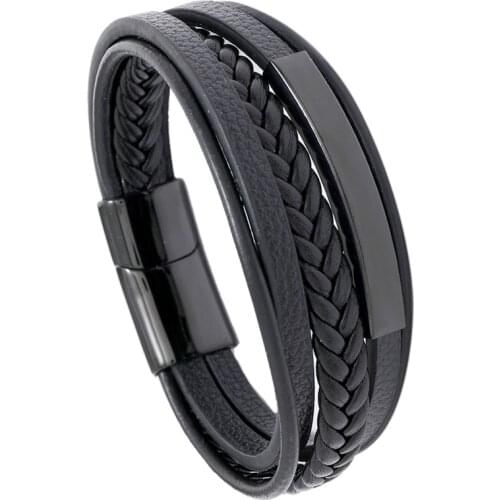 Casual Harajuku Style Simple Stainless Steel Hip-hop Leather Bracelet Simple Personality Black Leather Bracelet