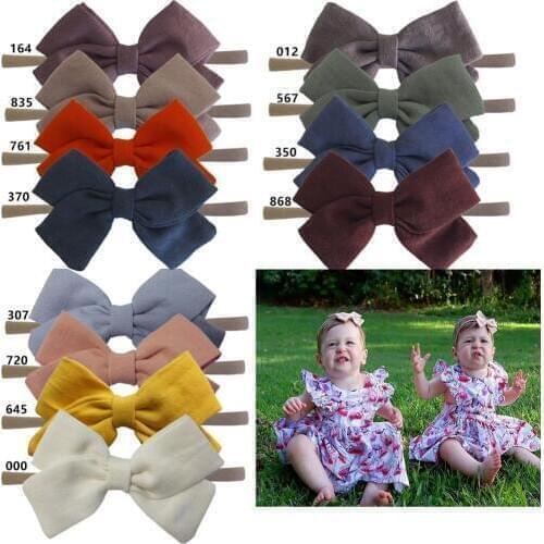 4 PCS Cotton Fabric Bow headbands Baby Girls Hair bows Skinny Stretchy Elastic hair bands Baby Headband Hairband Outfit Headwear