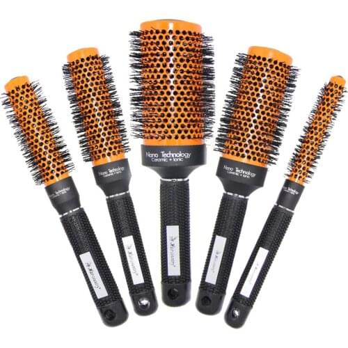 Professional Ceramic Iron Round Comb Barber Tools Hair Brush Salon Hairdressing Curling Hair Brushes Comb Iron Barrel Comb