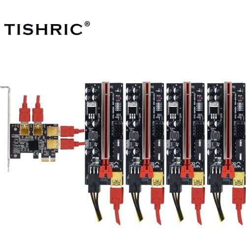 TISHRIC PCIE PCI-E Riser Multiplier Hub 1 to 4 USB 3.0 Card PCI Express 1X To 16X Adapter For Miner Mining Riser 009C/009S Plus