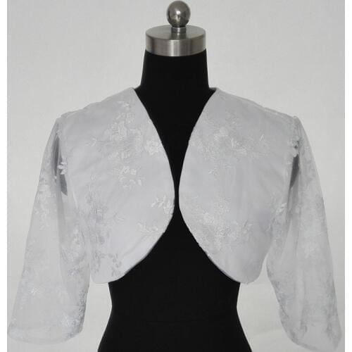 3/4 Sleeve Lace Ivory Shawl Bolero Wedding Jacket Bridal Shrug Wraps Custom Size T26