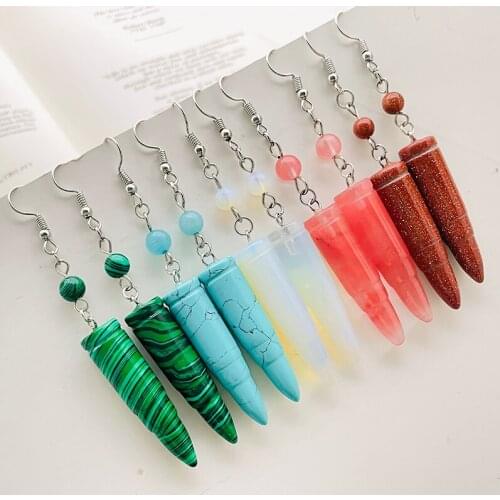 POMLEE Bohemian Colorful Bullet-shaped Natural Stone Earrings for Women Charm Malachite Opal Turquoise Pendulum Pendant Earrings
