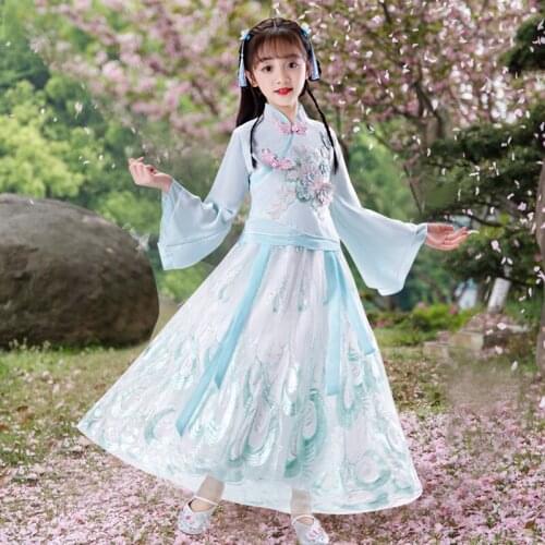 Modern Chinese Cheongsam New Year Dress Kids Traditional Chinese Dress Garments for Child Han Dynasty Dress chinese folk dance
