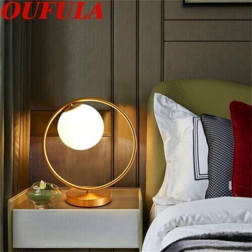 Hongcui Modern Brass Table Lamps Round Desk Lights Fashionable Decorative for Foyer Living Room Office Bedroom