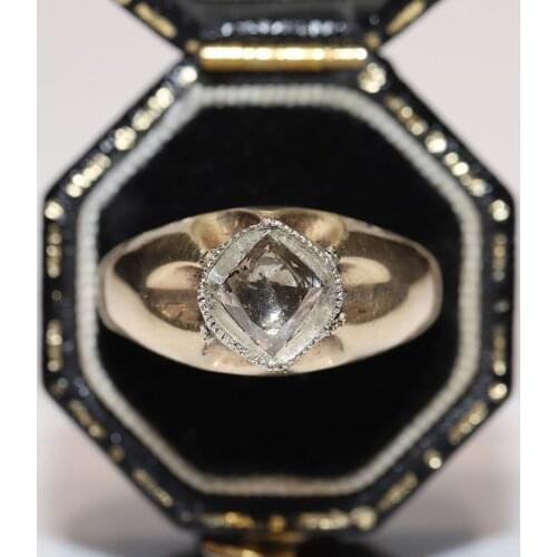 Antique Original Victorian Time 9k Gold Natural Rose Cut Diamond Decorated Solitaire Amazing Pretty Ring