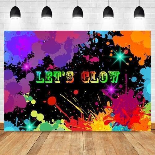 Lets Glow Backdrop Graffiti Happy Birthday Photography Background Colorful Splatter Birthday Party Banner Decoration Backdrops