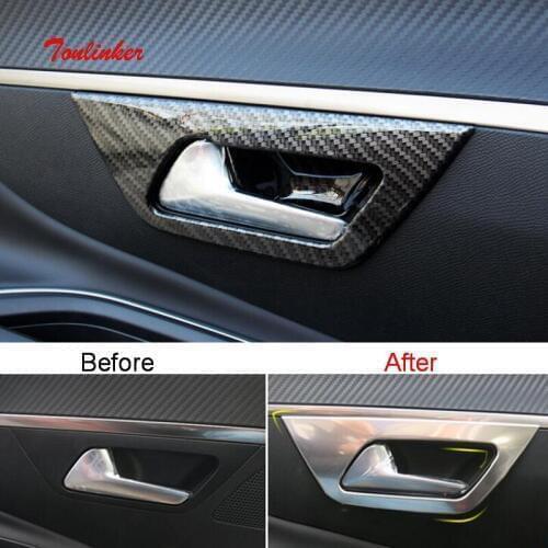 Tonlinker Interior Car Door Handle Position Cover sticker for Peugeot 3008/GT 2016-19 Car Styling 4 PCS ABS/Metal Cover sticker